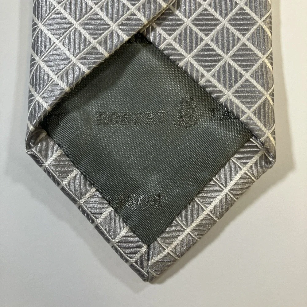 Robert Talbott Silver Diamond‎ Lattice Geometric Silk Necktie Made in USA